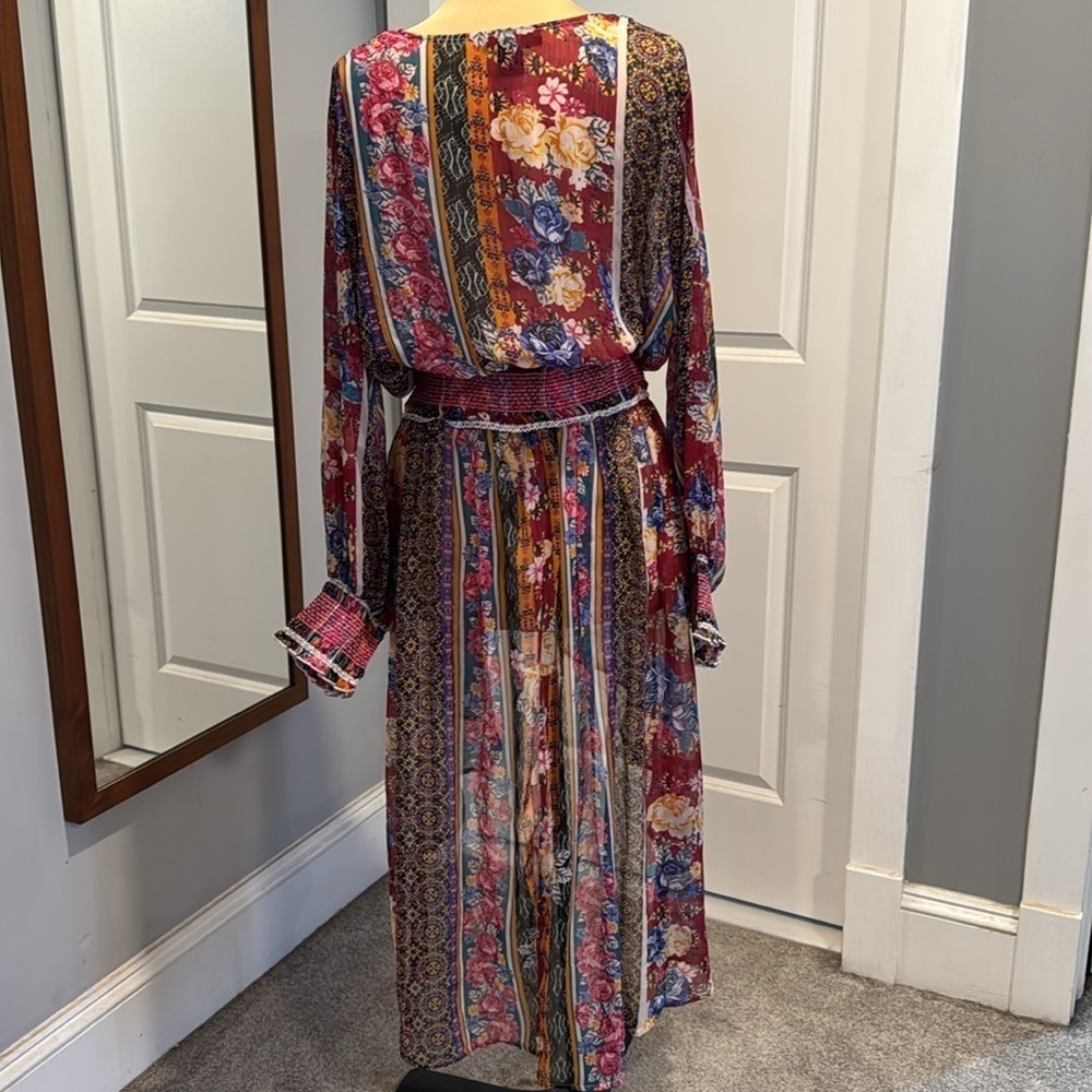 Ashley Stewart Sheer Floral Deep V High Low floral top 18/20 - Picture 5 of 9